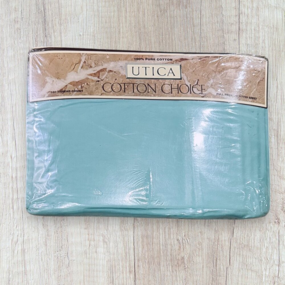 UTICA Vintage Y2K FULL Sheet Set Cotton Choice Solids Premium Lake Blue New